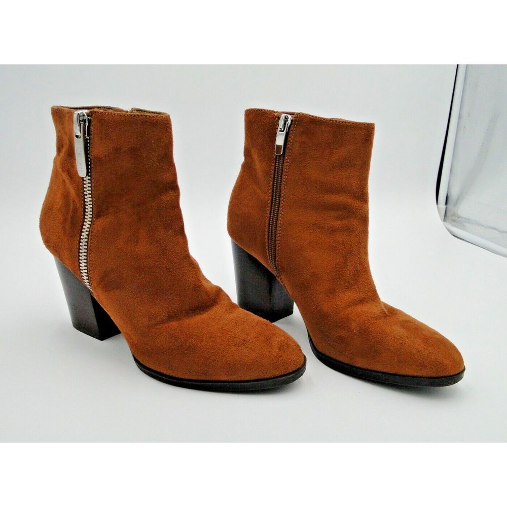 NINE WEST WNNEVA 2 Brown Suede‎ Leather Zip High Heel Ankle Boots Womens Size 7